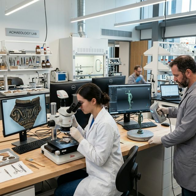 Examen archéologique en laboratoire et sur le terrain